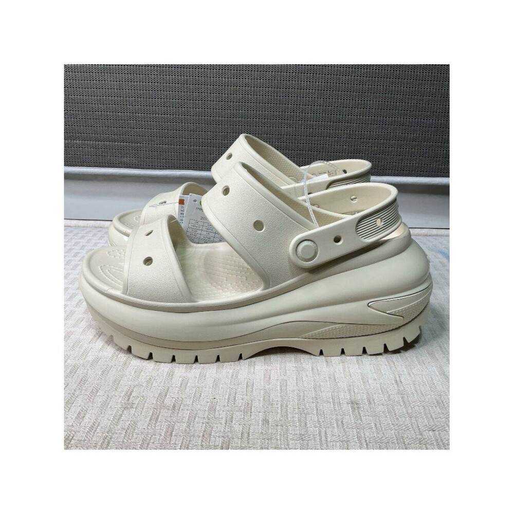 Crocs Mega Crush Bone Off White Woman's Tan Platform chunky Sandals - Size 10